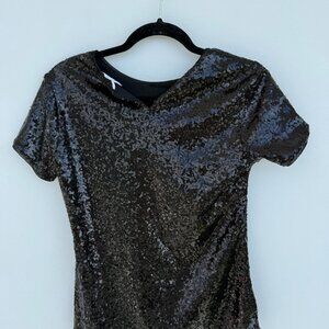 Black sequined short-sleeve top